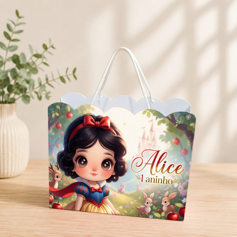Sacolinha Personalizada Princesa Branca de Neve Pegue e Monte Lembrancinha Aniversário Infantil Mimos Festa