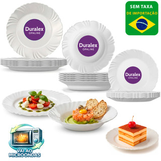 Kit jogo de Pratos Branco Duralex de vidro temperado Prato Fundo - Raso - Sobremesa 4 Unidades