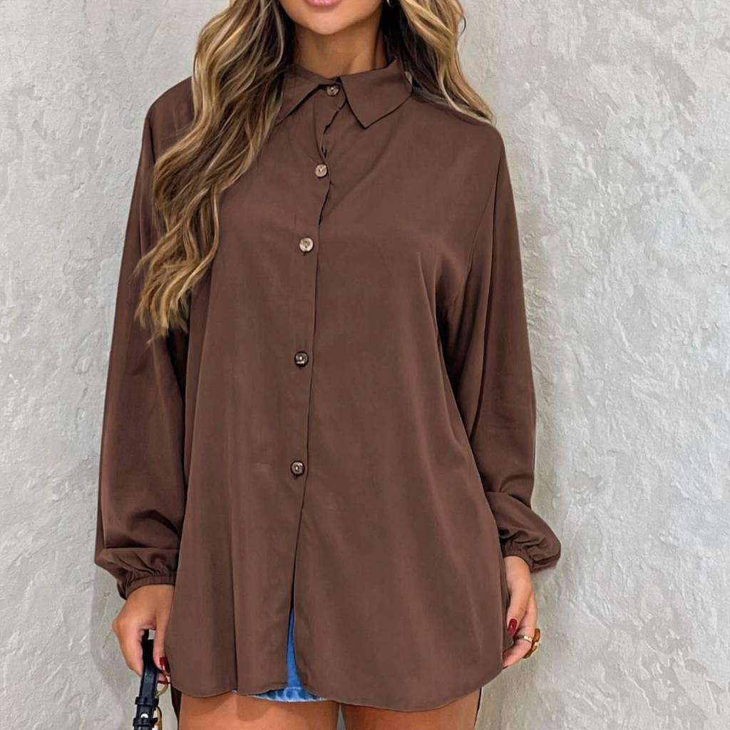 Blusão Feminino Camisa Oversized Premium Manga Longa Botões Casual