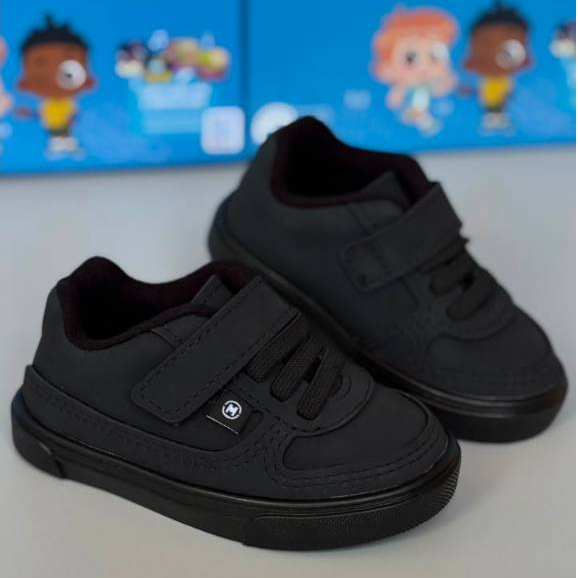 Tênis Infantil Molekinho Bebê Masculino Confortável Preto Branco