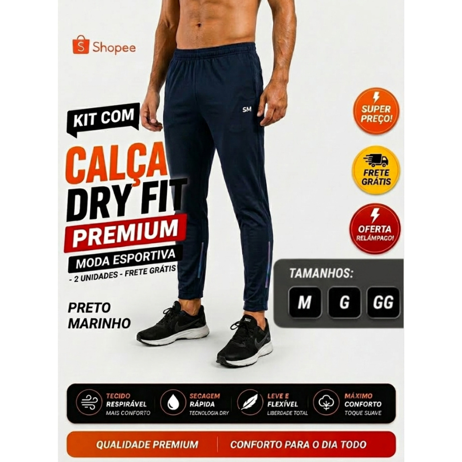 Calça Dry Fit Masculina Colmeia Premium com Elastano - Academia Treino Corrida