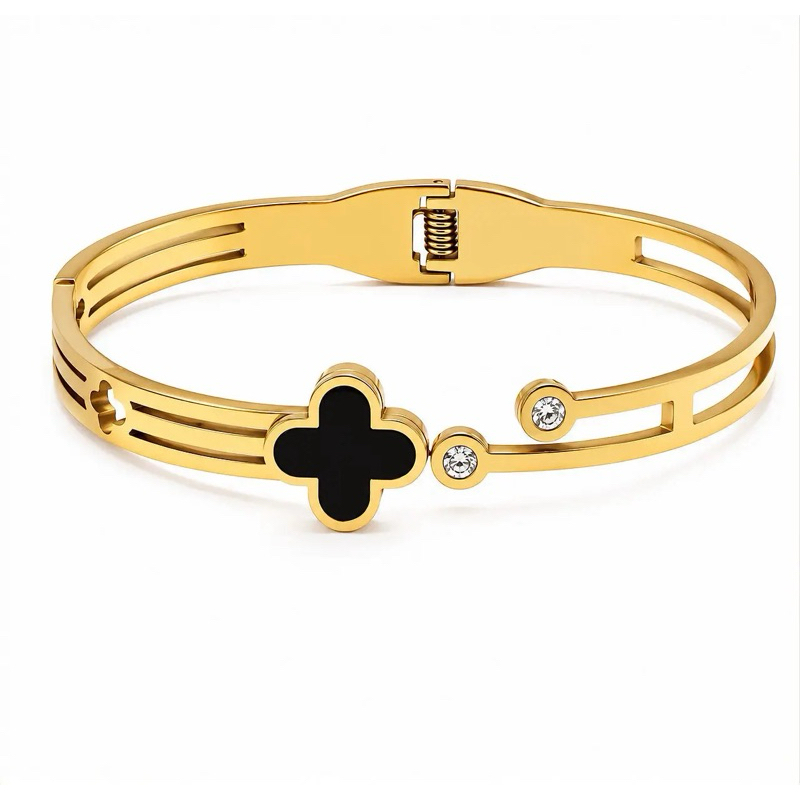 Pulseira Bracelete Trevo Feminino Aço Inoxidável Dourado Antialérgico Luxo Ajustável