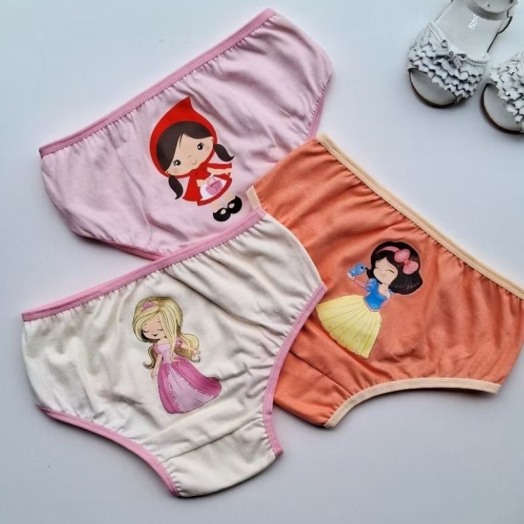 Kit Calcinhas Infantil 100% Algodão Menina Confortável Premium 5 Unidades Menina Desenhos