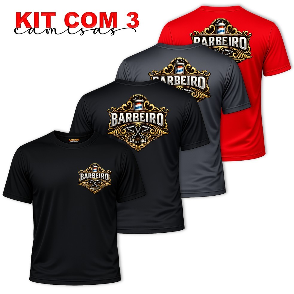 KIT COM 3 Camisas Camisetas Uniforme Profissional Masculino BARBEIRO Barbearia Barbershop Salão Dry Fit Confortáveis