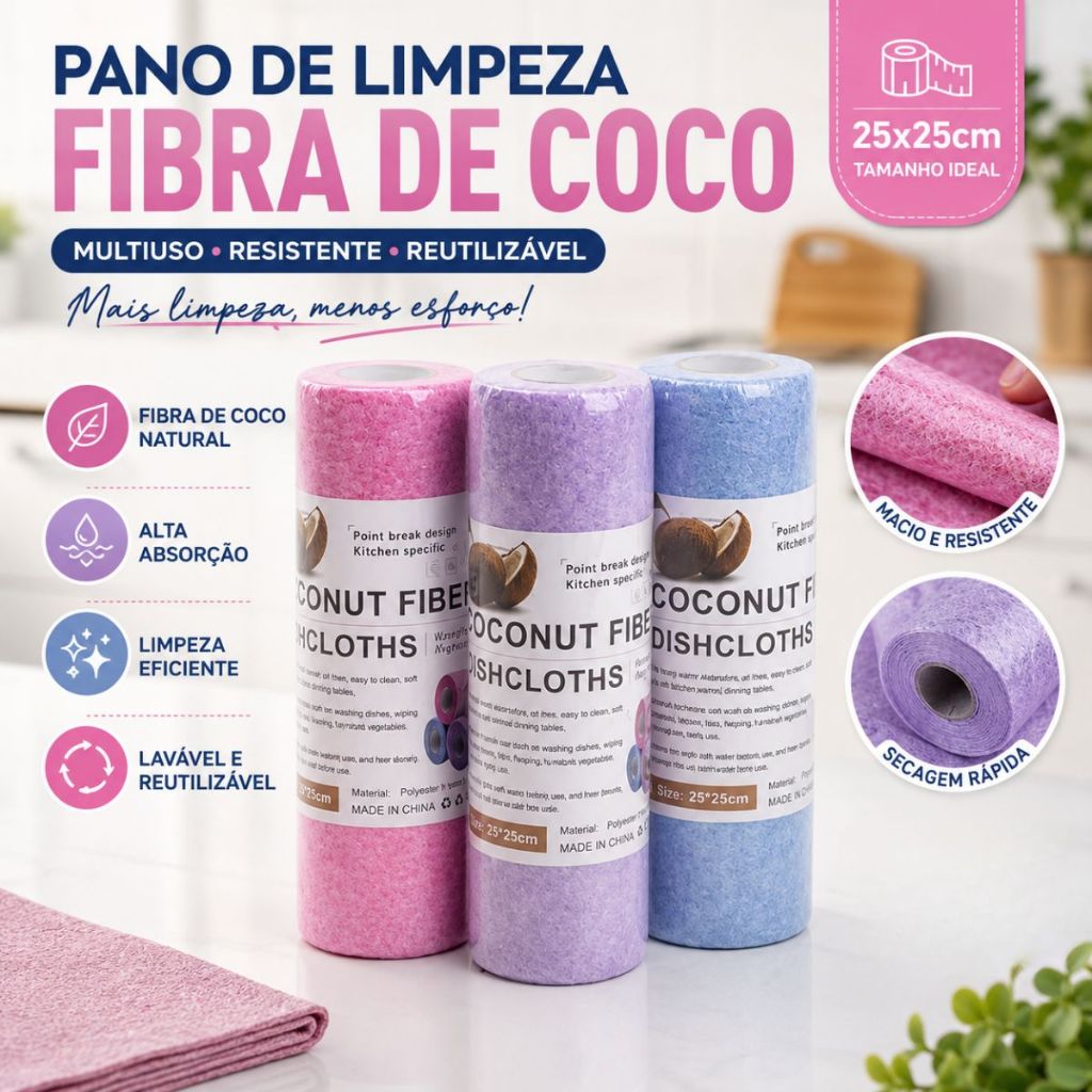 Rolo 20/40 Panos Microfibra 25x25cm Multiuso Lavável Reutilizável Absorção Limpeza Casa Duhome