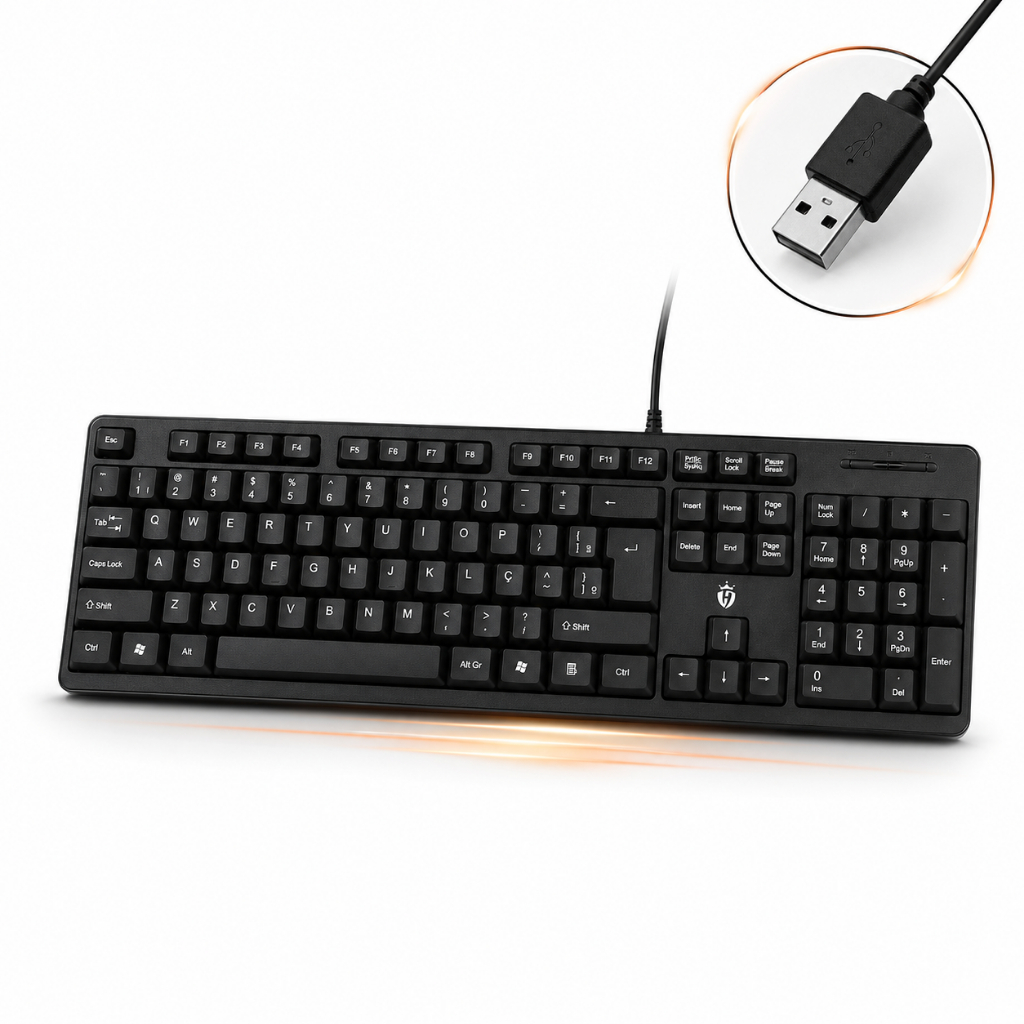 Teclado Slim Com Fio USB ABNT2 Lehmox Macio Silencioso Para Trabalho Estudo Dia-a-Dia Home Office