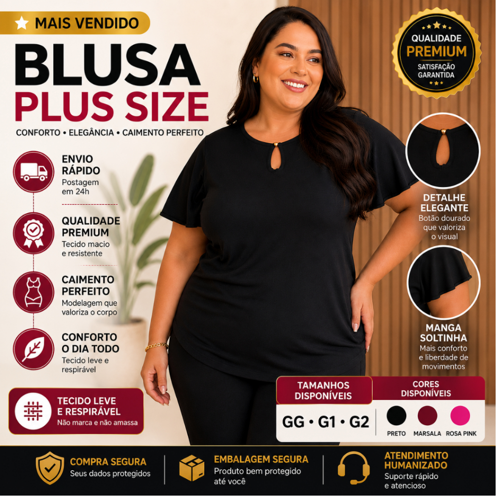 Blusa Plus Size Feminina estilosa soltinho confortável tendencia pronta entrega