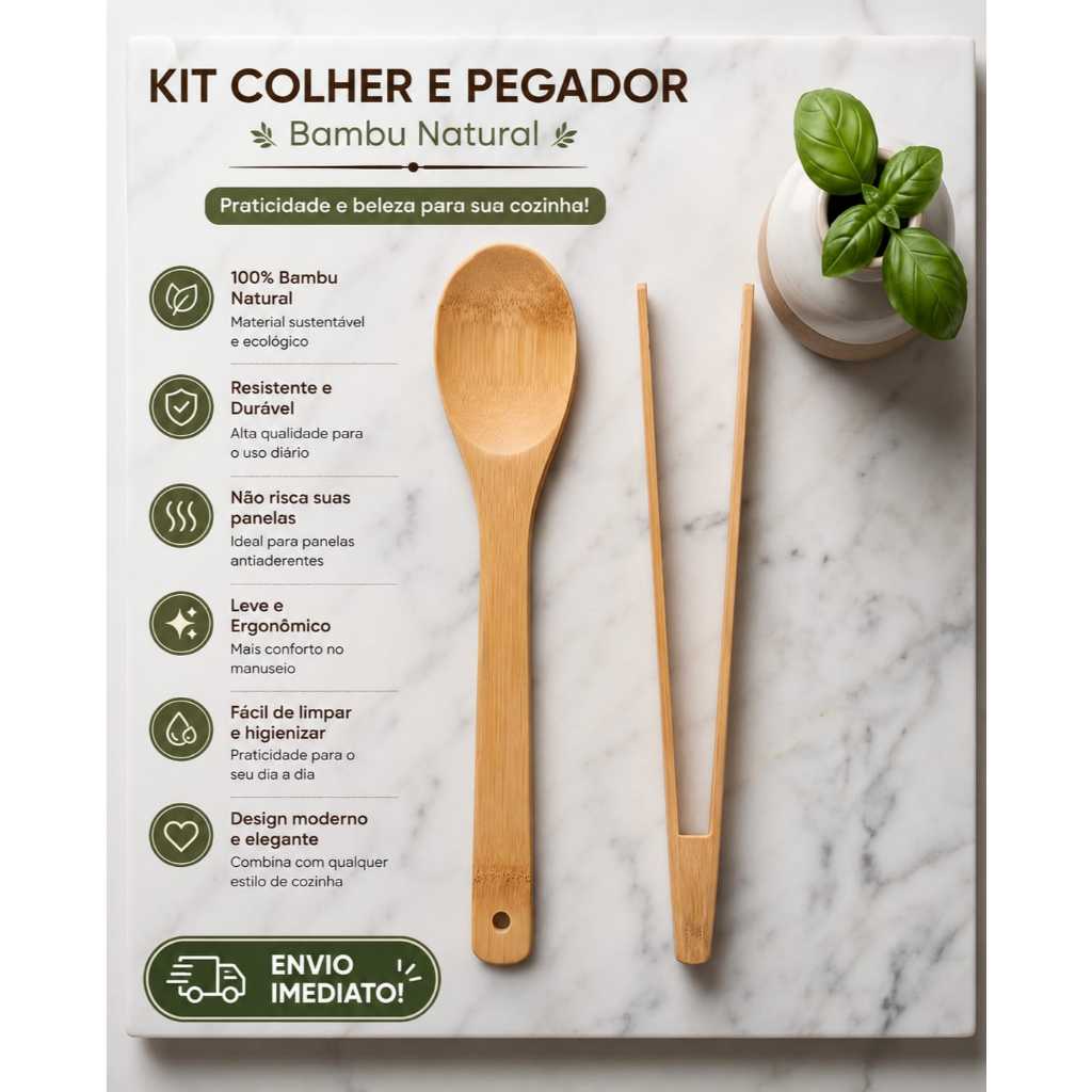 Kit Pegador E Colher De  Bambu Madeira Para Salada Carne  Pinça Cozinha  Utensílios de Cozinha Bambu