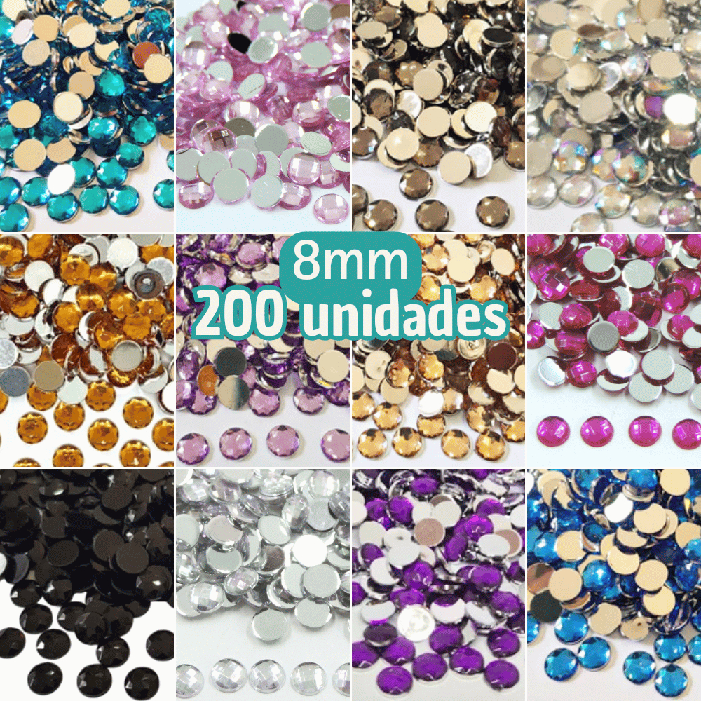 Chaton Redondo 8mm Sem Furo para Colagem 200 Unidades Acrílico Base Reta Pedraria Artesanato Customização