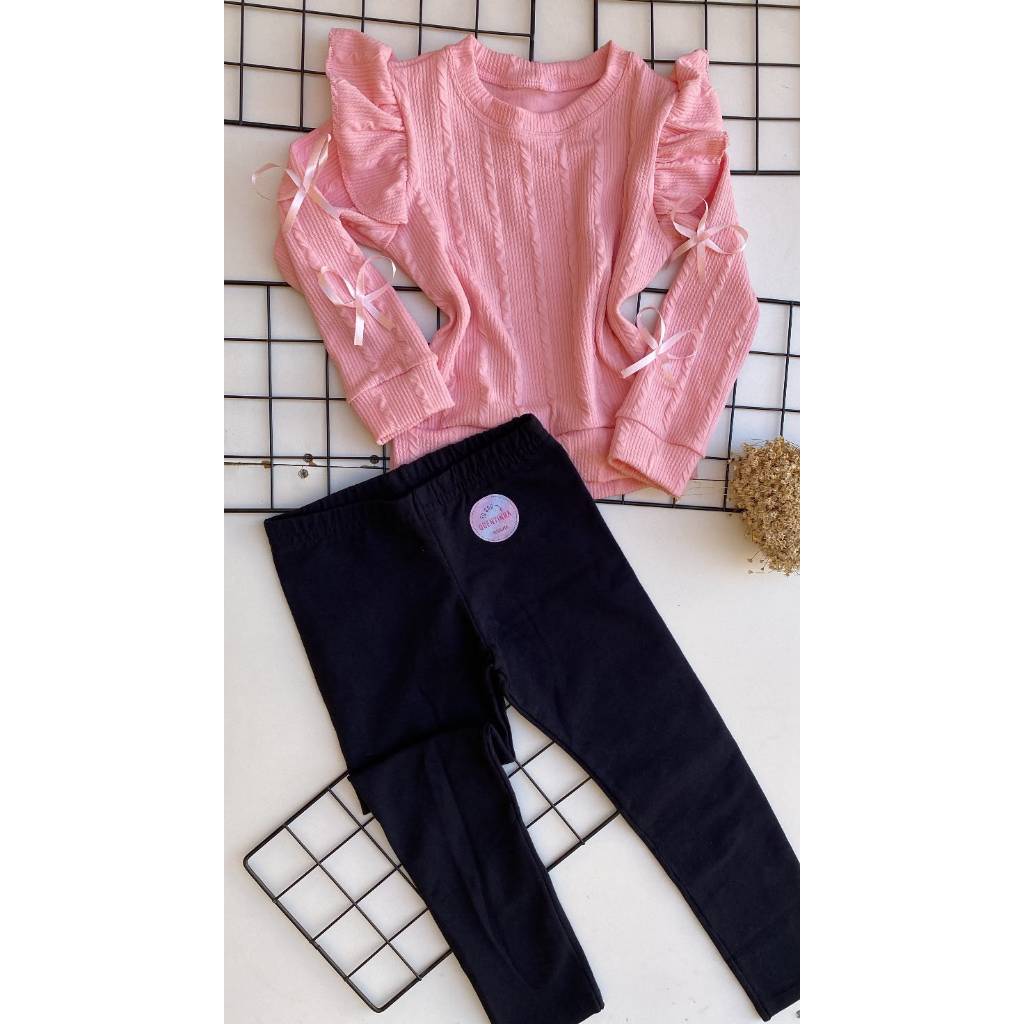 Conjunto com leguing peluciada Blusa Manga Longa Feminino Infantil Confortável e estiloso