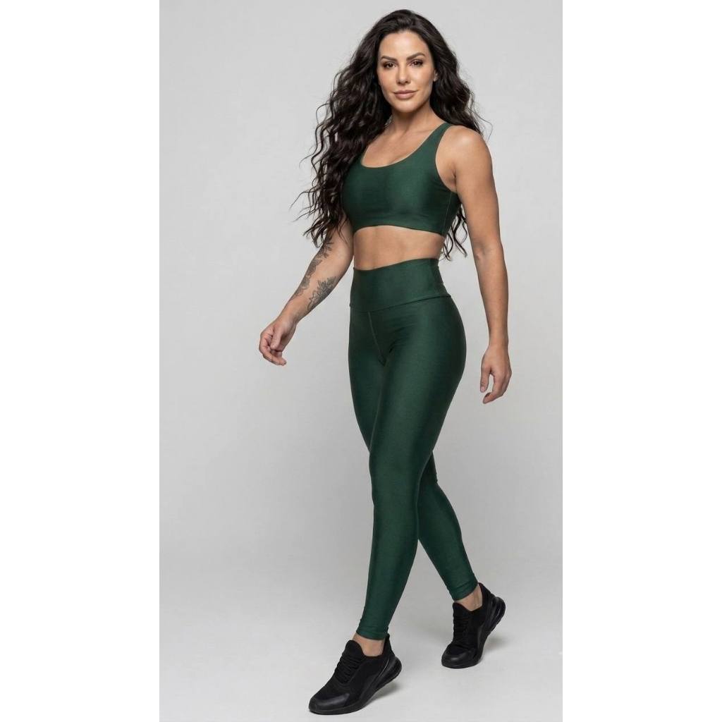 Conjunto Fitness Feminino Legging Suplex Premium Cintura Alta Academia Top com Bojo Compressão Moda Fitness Yoga Crossfi
