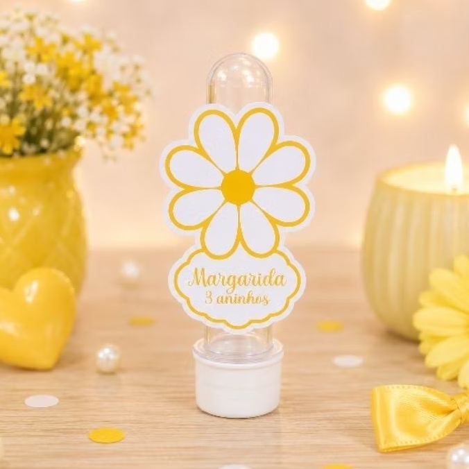 Aplique Para tubete Margaridas Amarela Personalizados - Lembrancinha - Festa Infantil - Aniversário - Decoração