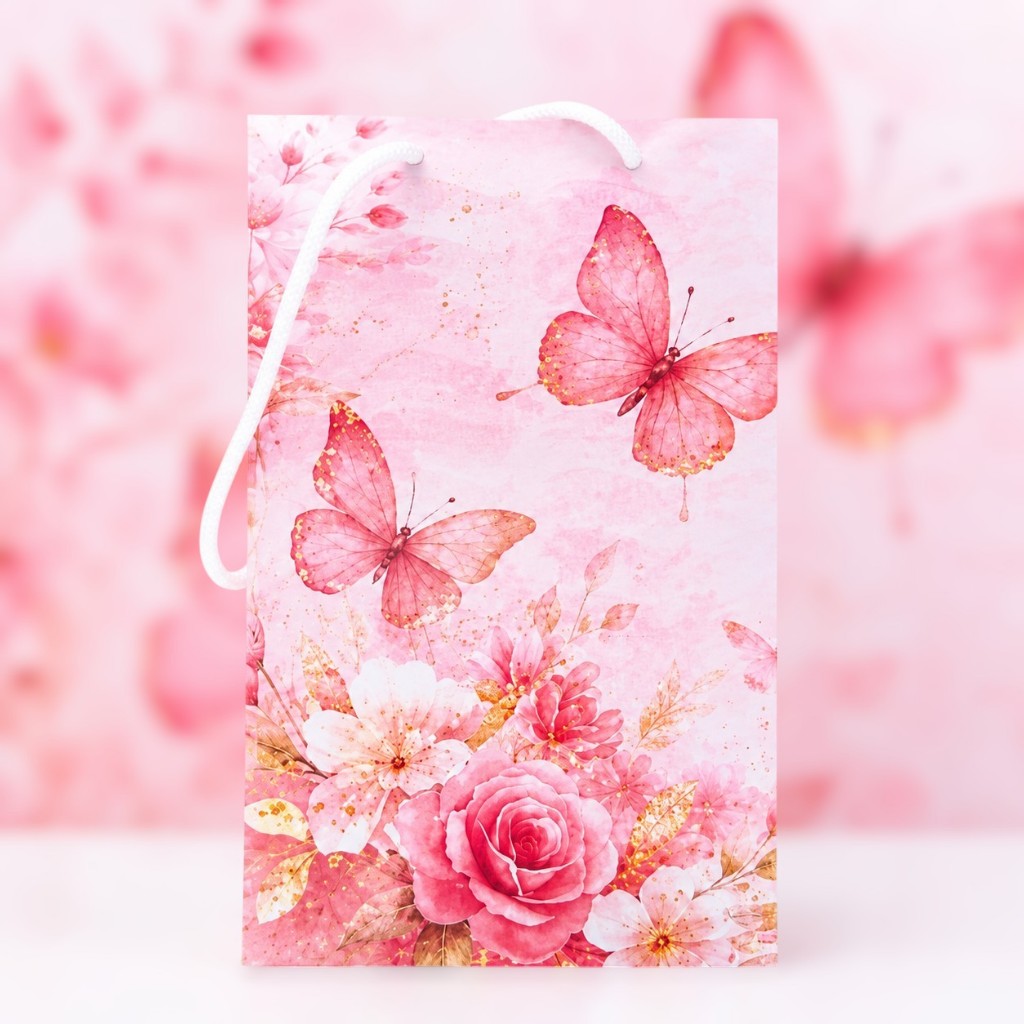 Sacolinha Surpresa Personalizada Lembrancinha BORBOLETA ROSA - PEGUE E MONTE