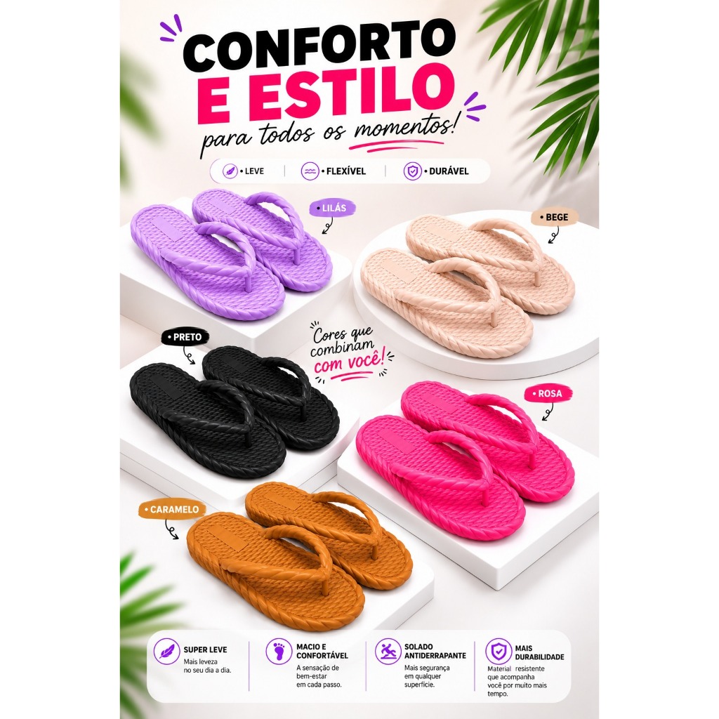 Chinelo Nuvem Feminino Fillon Trançado EVA Macio Confortável Antiderrapante