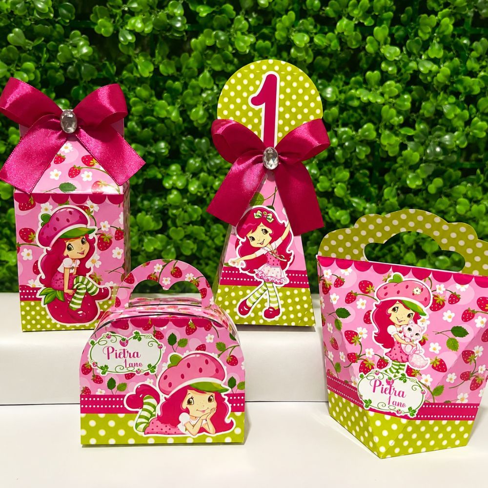 Kit Caixas Personalizadas MORANGUINHO Lembrancinhas Festa Infantil Aniversário Desmontadas
