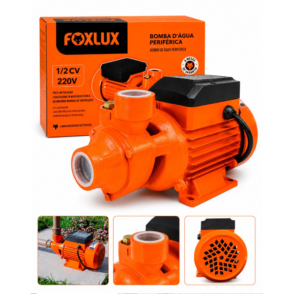 Bomba D'água Periférica 1/2 HP (0,5CV) FOX LUX 220V Poço Cisterna Irrigação Residencial