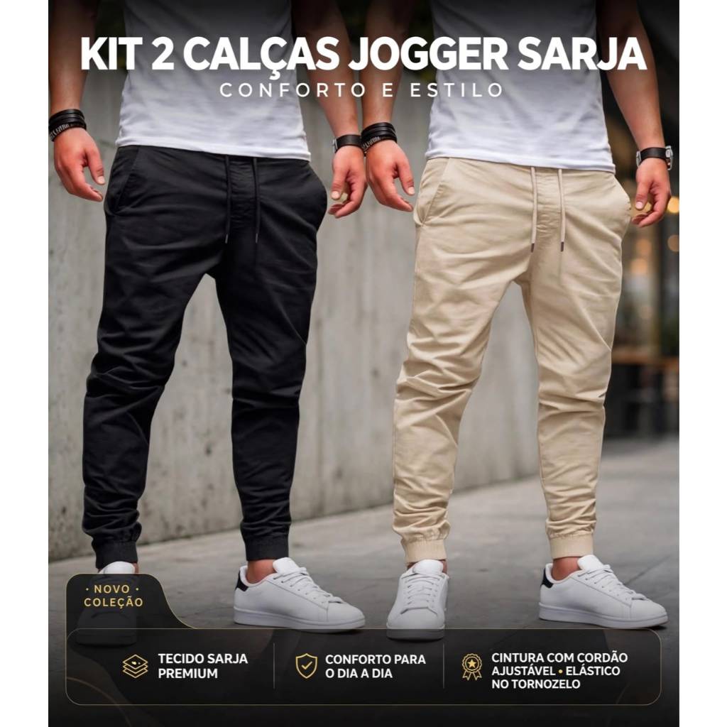 Kit 2 Calças Jogger Jeans Premium com Punho e Elastano A Calça mais Vendida do Brás