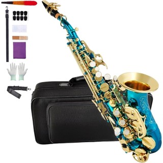Saxofone Soprano em Bb Sib Reto Kit Completo com Estojo, Boquilha, Palhetas, Cinta, Kit Limpeza e Luvas