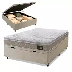 Cama Box Baú Casal Colchão D33 Pillow Top Millenium 138x188x60cm Bege - Suporta até 120kg por Pessoa