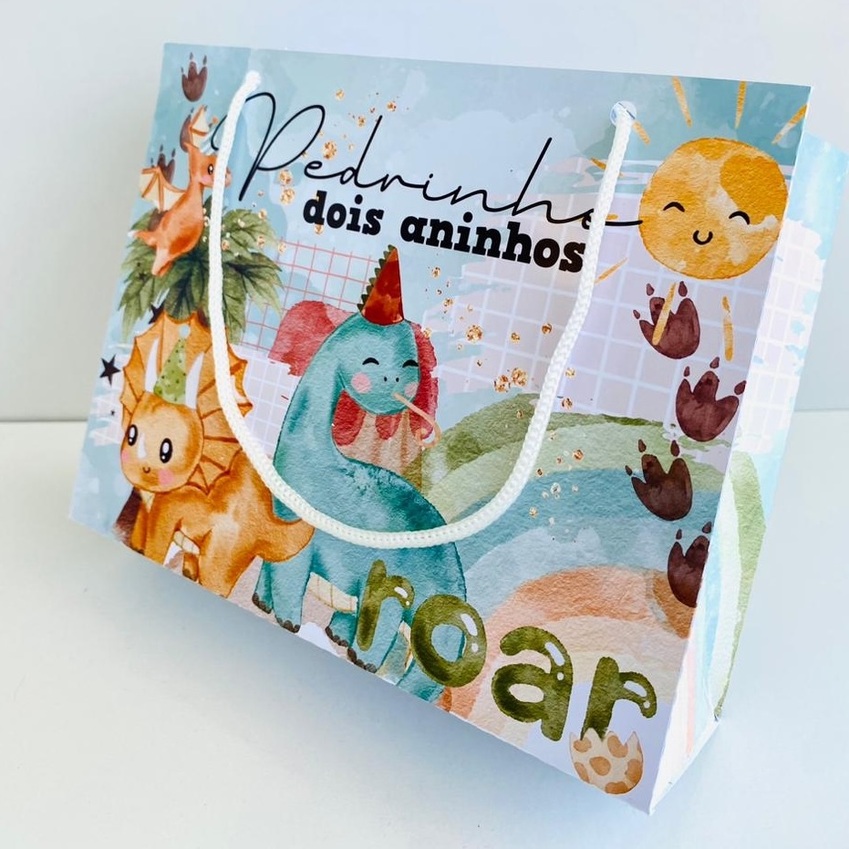 Kit Sacolinhas Personalizadas Dinossauros - Lembrancinhas Festa Aniversário Infantil Brindes