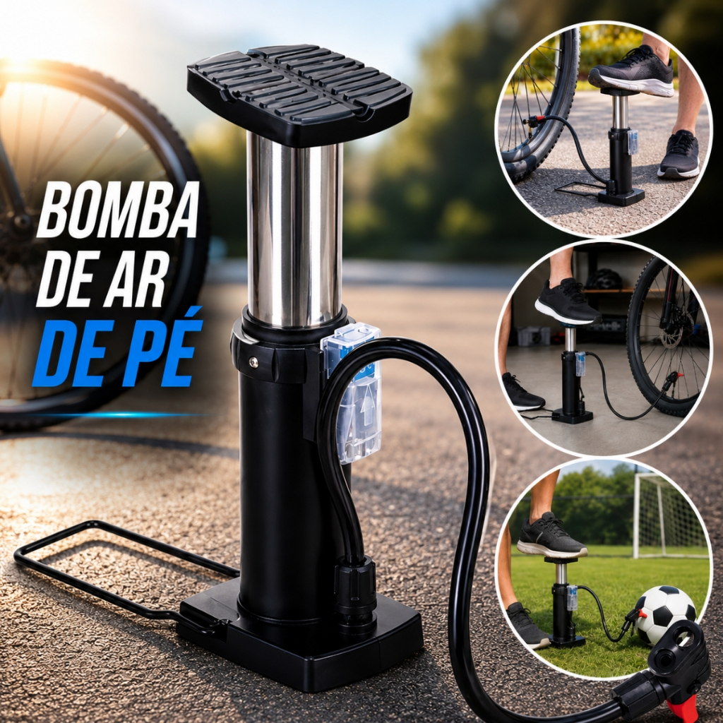 Bomba De Encher Pneus Bicicleta Carro Moto Bola Colchão Manual Pressão 160psi Portátil Preto Castela