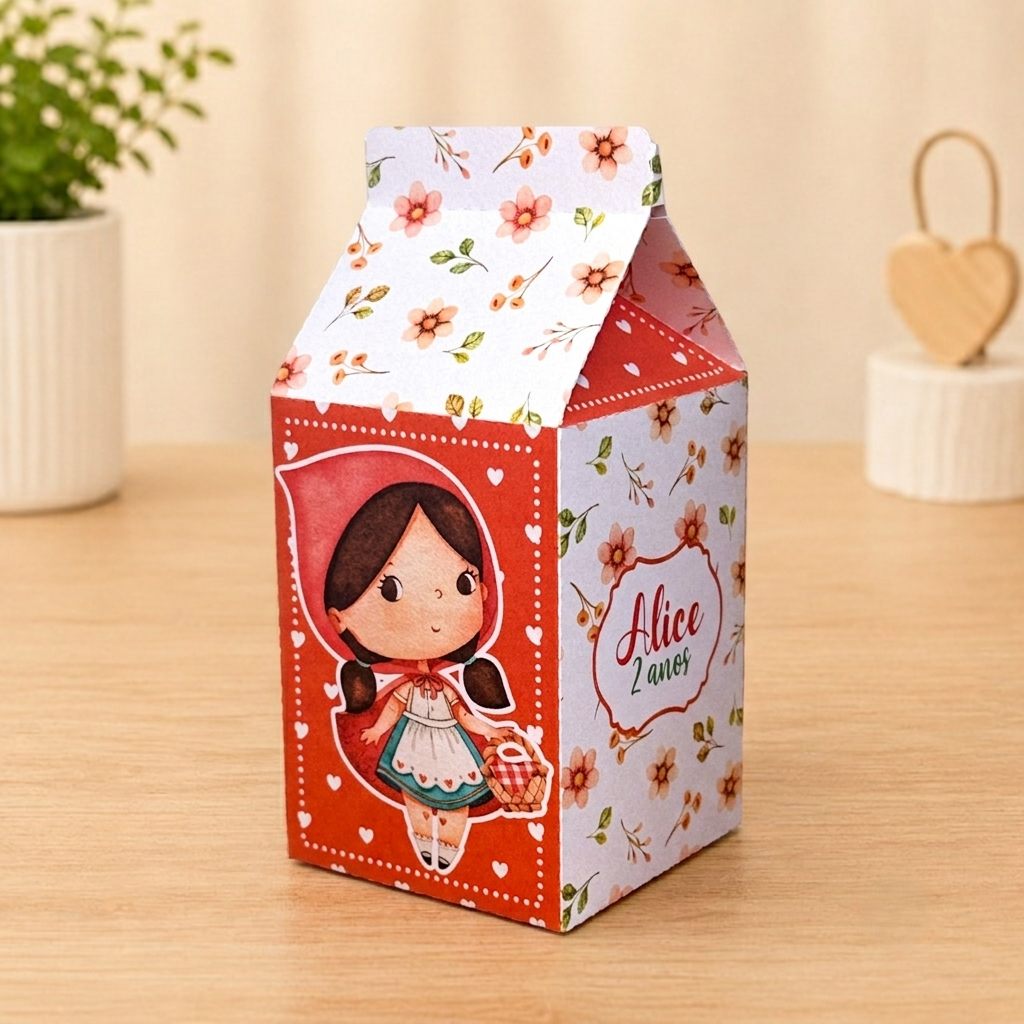Caixa Milk Chapeuzinho Vermelho Aquarela kit Lembrancinha Personalizada Aniversário Infantil