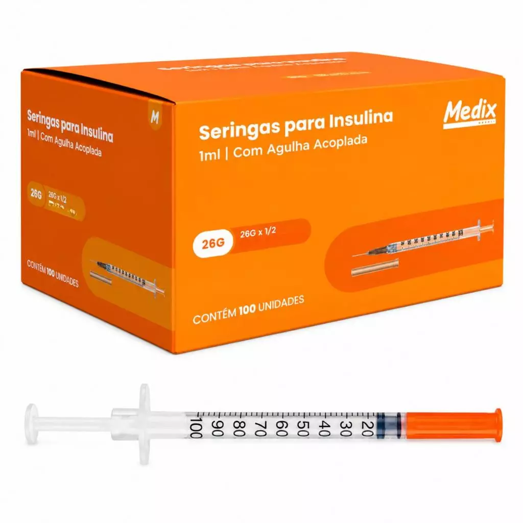 Kit 20un Seringa de Insulina 1ml com Agulha fixa 8x30mm 30G - Medix
