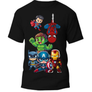 Camiseta Infantil e Adulto Super Herois Camisa 100% Algodão Leve e Confortável, Camisa Adulto