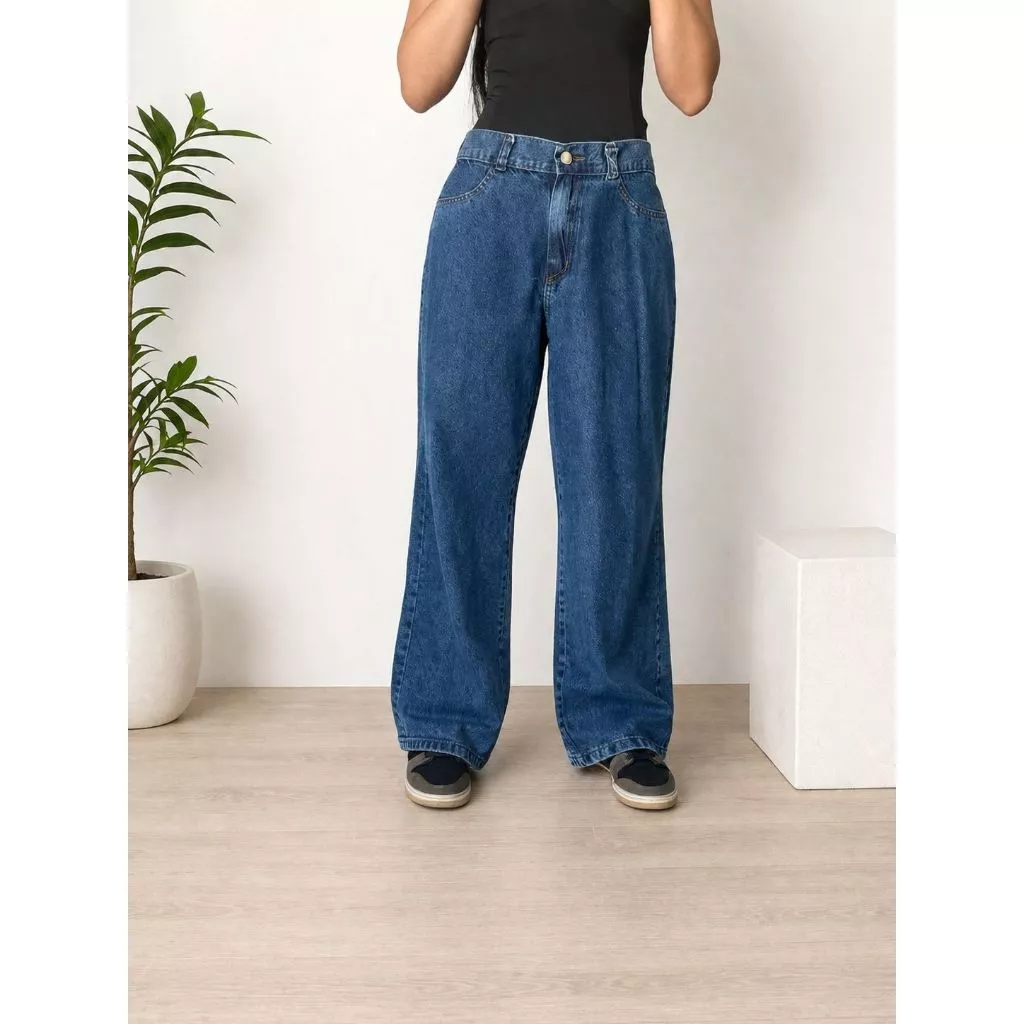 Calça Jeans Wide Leg Feminina Pantalona 100% Algodão
