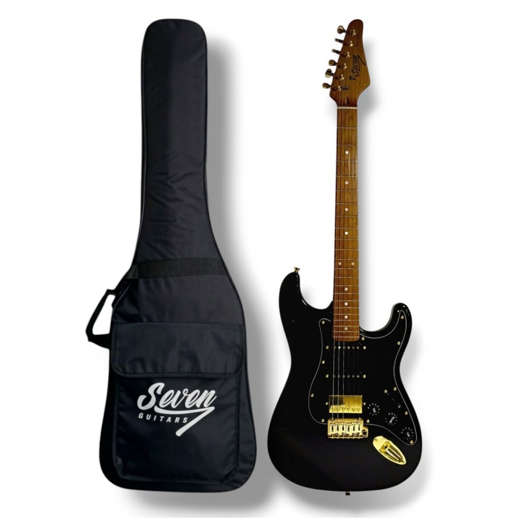 Guitarra Strato Seven Sgt-270 Preta Traste Inox com Bag
