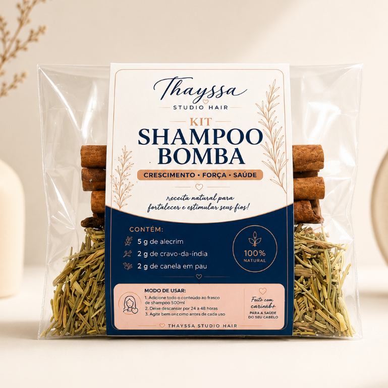 Kit Shampoo Bomba Natural para Crescimento Capilar I Alecrim + Cravo + Canela I PREPARO FACIL