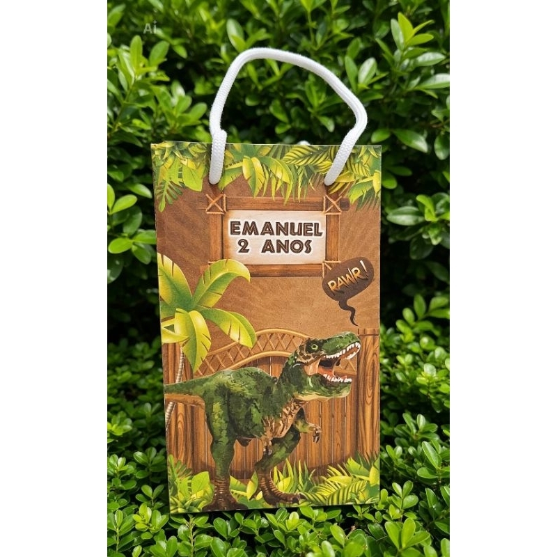 Sacola  Personalizada Pequena, Dinossauro, (PEGUE E MONTE) Lembrancinha de Festa Aniversário
