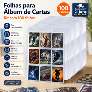 Kit 100 Folhas p/ Cards 9 Bolsos Fichário Álbum Pokémon Kpop - O Dobro Pelo Mesmo Preço