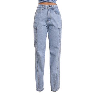 Calça Jeans Feminino Wid Leg Sem Lycra Cintura Alta Detalhe De Bolso Lateral, Revesst Jeans.