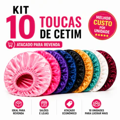 Kit 10 Toucas Cetim Profissional Anti-Frizz Salão Beleza Cabelo Macio Brilho Atacado Revenda Lote