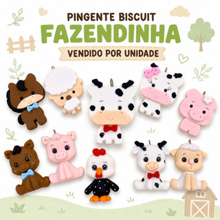 Pingente Biscuit Decorativo Fazendinha Para Lembrancinhas Chaveiros Acessórios