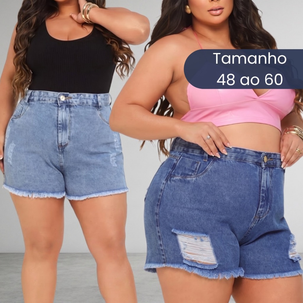 Short Feminino Plus Size Jeans Cintura Alta 100%Algodão Bermuda EmpinaBumbum Confortável
