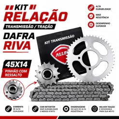 Kit Relação Transmissão Tração Dafra Riva 12 13 14 15 16 17 45X14 PINHÃO COM RESSALTO
