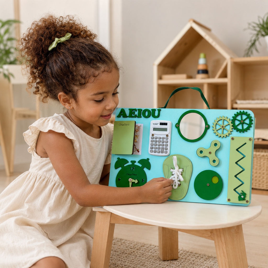 Painel Sensorial Montessori Educativo Portátil | Painel de Atividades 25x40cm