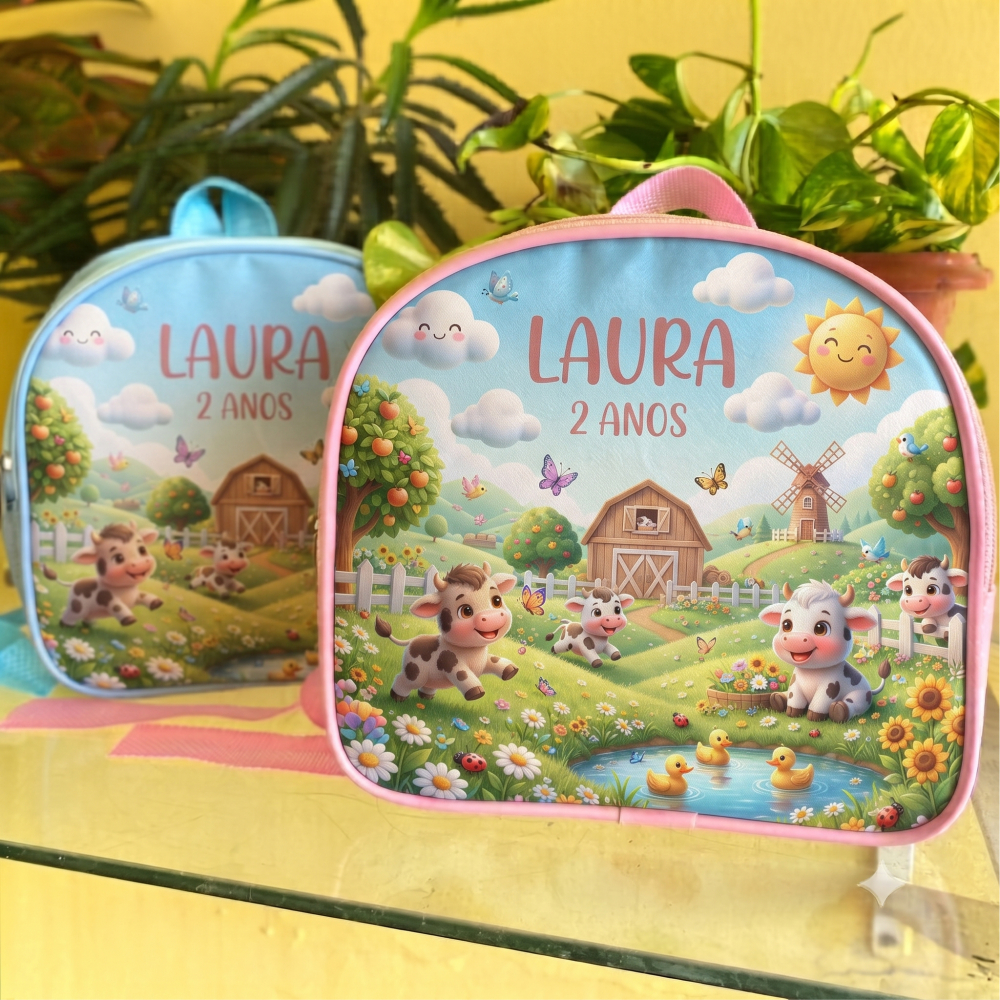 Kit 50 Mochilinhas lembrancinhas personalizadas no tema Fazendinhas, personalizamos para aniversários, mimos e brindes