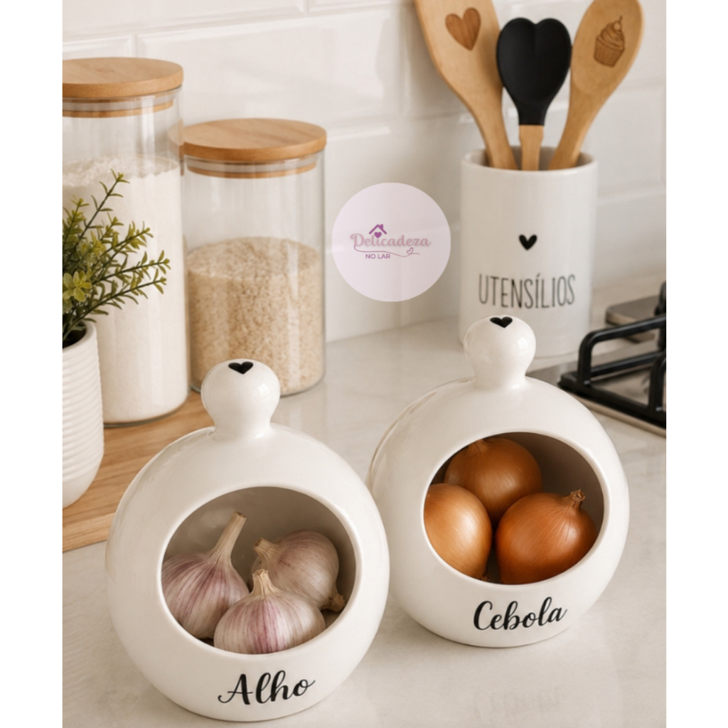 Porta Alho ou Cebola Gourmet - Redondo - em Cerâmica - PERSONALIZADO OU LISO