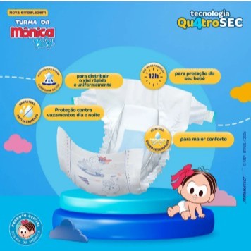 Kit 2 Pacotes Fralda Turma da Mônica Baby Jumbo P 30 Unidades (60 Fraldas) — imagem 2 de 2