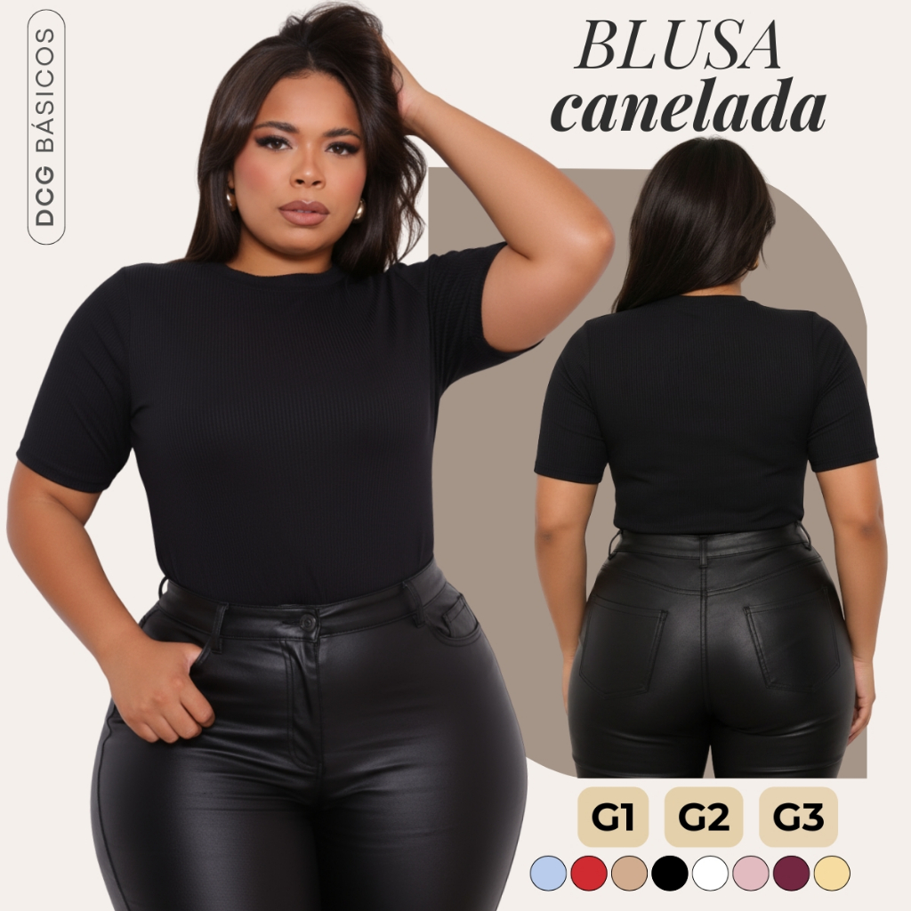 Blusa Plus Size Feminina Manga Curta Canelada Confortável Tecido Premium G1 ao G3