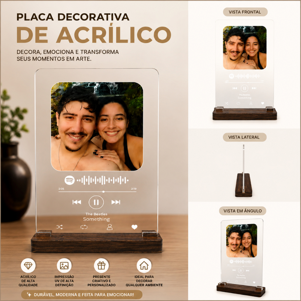 Placa Spotify Personalizada Com Sua Foto Música Spotify Presente Criativo Dia dos Namorados Mães