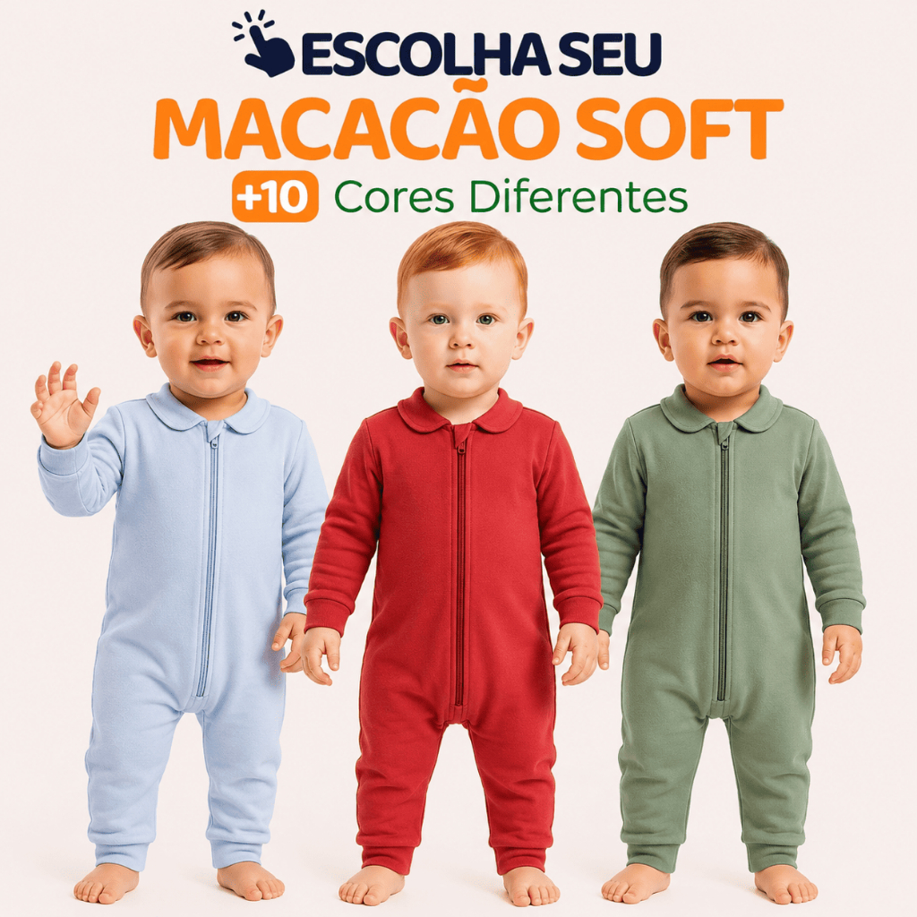 Macacão Inverno Longo Com Zíper Invisível Bebê Menino Algodão | Mais Vendidos - Quentinho e Respirável Kits 5, 3 e 1