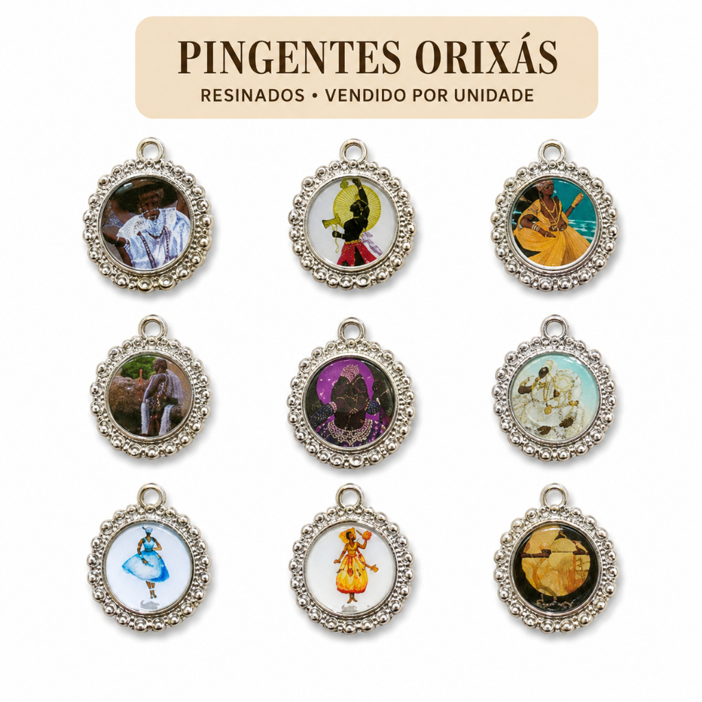 Pingente Orixás Resinado 2,5x3cm em Metal Zamac para Guias Chaveiros Colares Artesanato Religioso