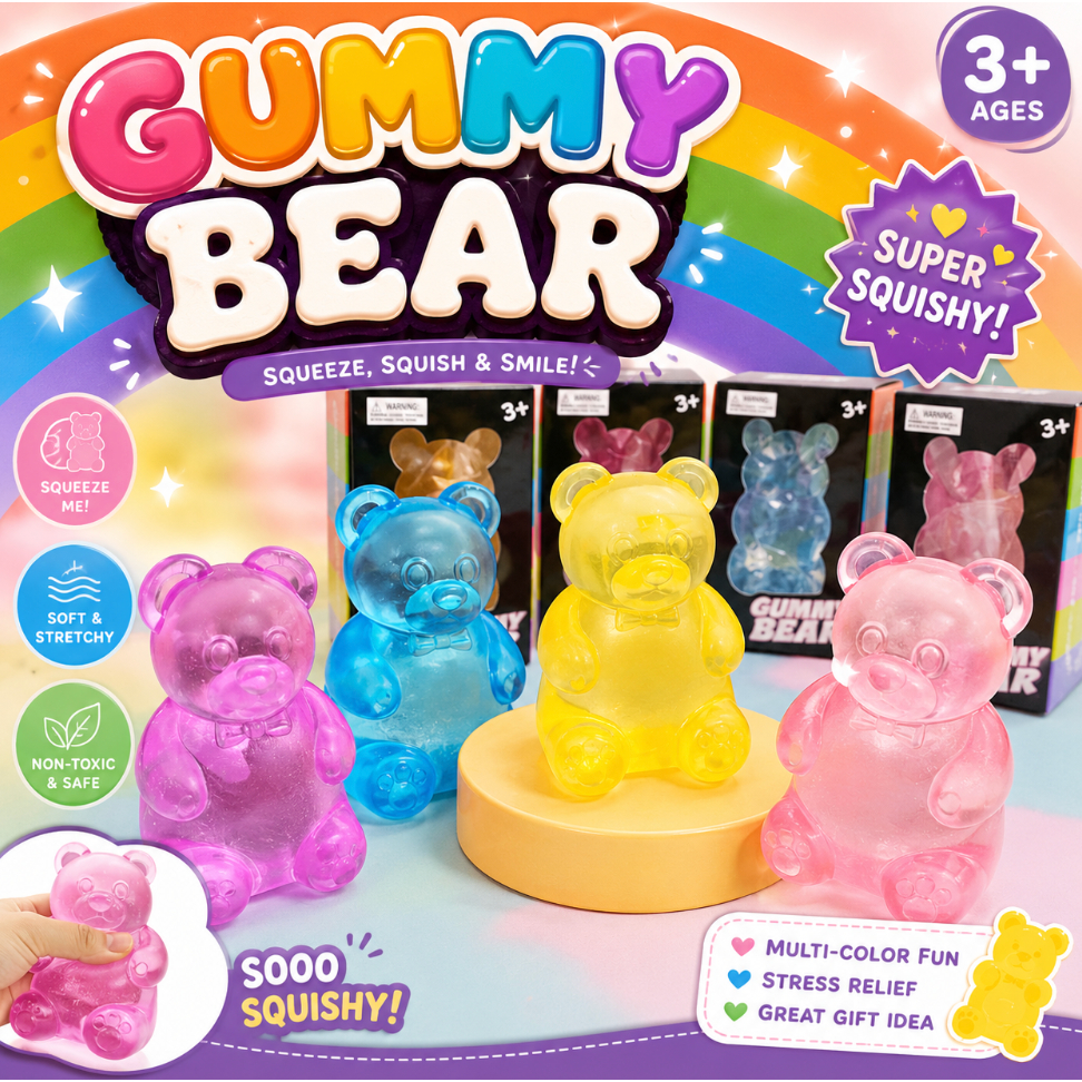 Squishy Ursinho Gummy Bear Antiestresse Transparente Gel Fidget Toy Sensorial Super Macio