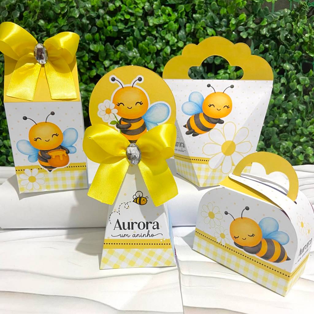 Kit Caixas Personalizadas ABELHINHA Lembrancinhas Festa Infantil Aniversário Chá de bebê Desmontadas