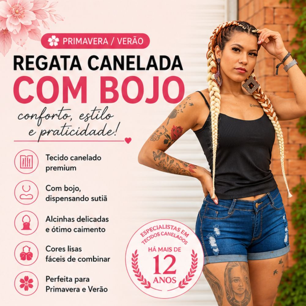 Blusa Feminina Alcinha Regata Canelada Moda Primavera Verão Com Bojo Cores Lisas Elegantes