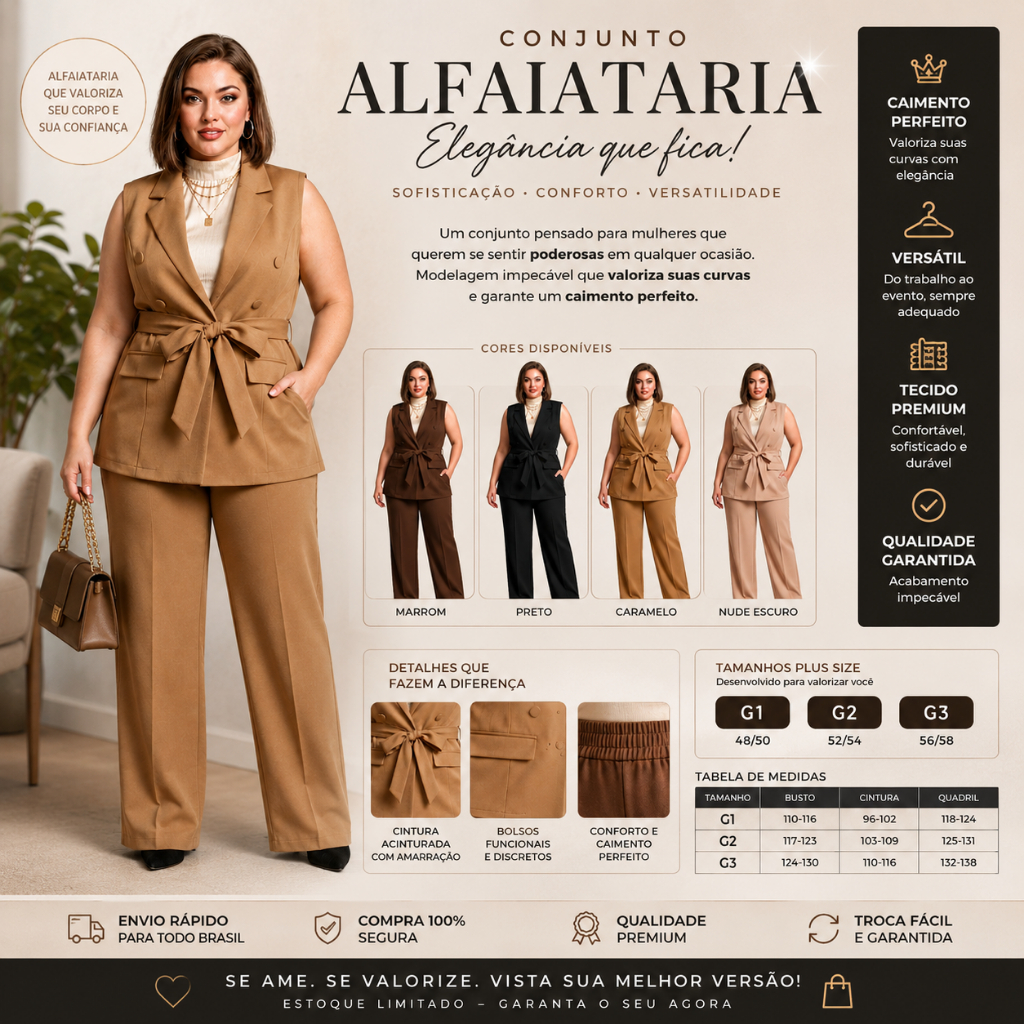 Conjunto Alfaiataria Pluz elegante✨ Conjunto Calça + Colete  ✨  Conjunto moderno e confortável, perfeito